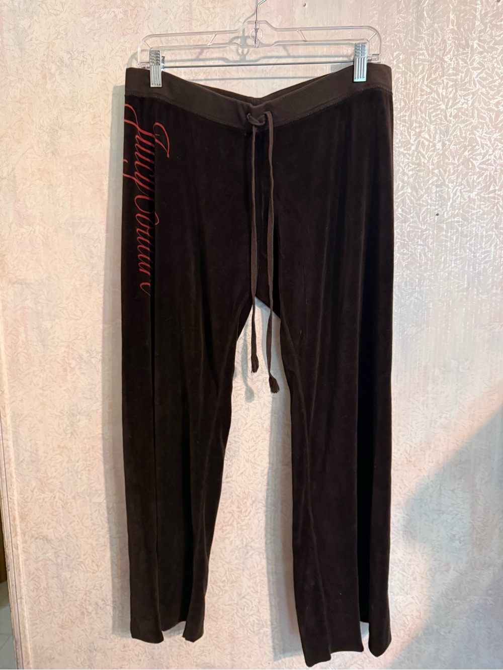 Vintage Juicy Couture Rich Brown, Velour, Drawstring, Wide Leg Lounge Pants, Lg